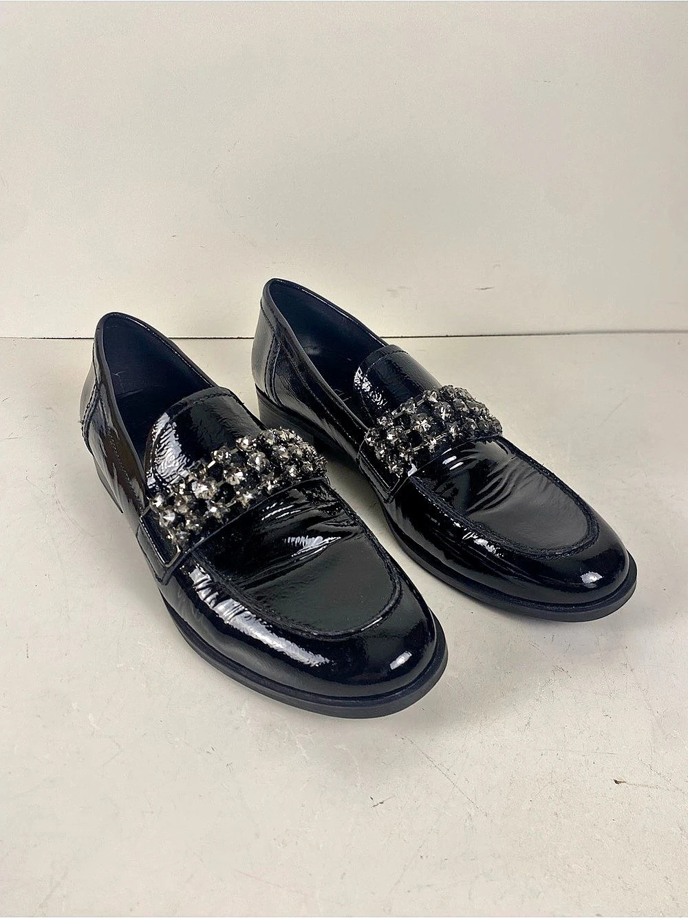VANELi Embellished Black Patent Loafers Size 9.5 Missing Two Crystals